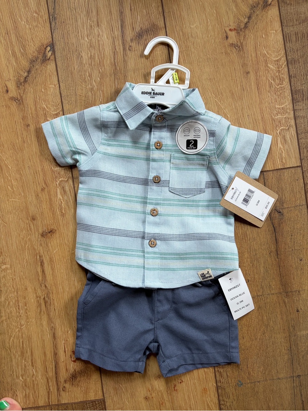 Eddie Bauer Baby Mint & Navy Stripe Shirt and Navy Shorts Set